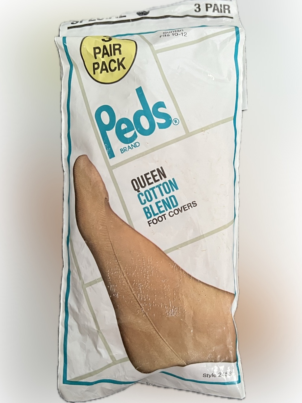 🍄 Vintage Queen Peds Nylon Toe Socks Cotton Blend Foot Covers Suntan 3 Pair